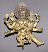 17th/18th Century A Sino-Tibetan gilt copper model of Mahakala